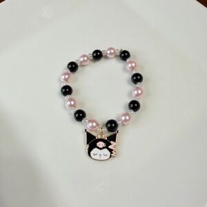 Cute Black and Pink Beaded Sanrio Kuromi Bracelet